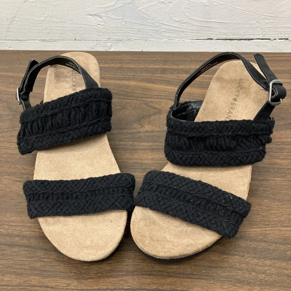 Lucky Brand Kemmer crochet wedge sandals shoes 7